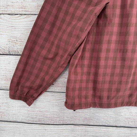prAna Snap Down Hooded Long Sleeve Shirt‎ Women's Size M Red/Brown Checkered - Picture 7 of 13